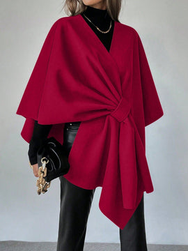 Clasi capa abrigo de lana asimetrica y holgada de diseno de moda de un solo color, para otono/invierno
