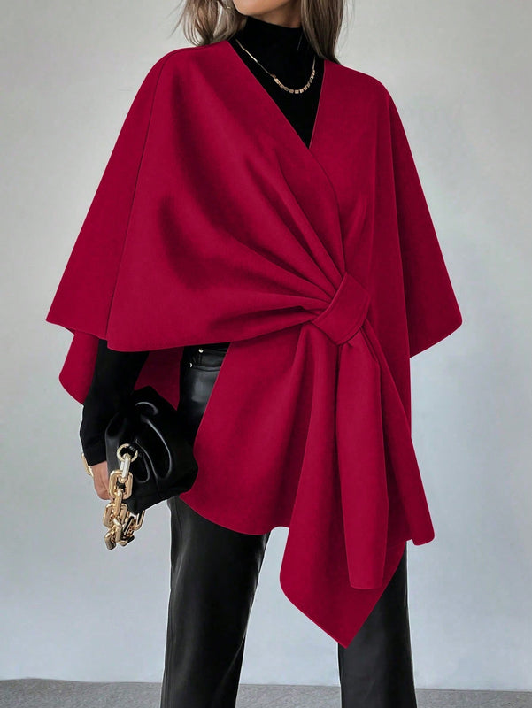 Clasi capa abrigo de lana asimetrica y holgada de diseno de moda de un solo color, para otono/invierno