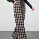 Tall pantalon holgado de diseno de textura casual versatil con estampado de cuadros blancos y negros en contraste