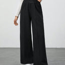 Tall pantalones anchos de pierna negros con envoltorio de cintura de unicolor para mujer