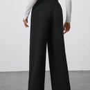 Tall pantalones anchos de pierna negros con envoltorio de cintura de unicolor para mujer