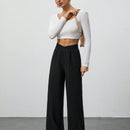 Tall pantalones anchos de pierna negros con envoltorio de cintura de unicolor para mujer