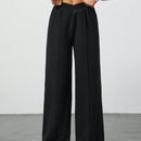 Tall pantalones anchos de pierna negros con envoltorio de cintura de unicolor para mujer