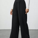 Tall pantalones anchos de pierna negros con envoltorio de cintura de unicolor para mujer