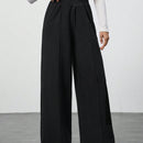 Tall pantalones anchos de pierna negros con envoltorio de cintura de unicolor para mujer