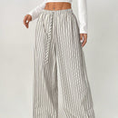 Petite pantalones holgados de pierna ancha a rayas con amarre delantero, ropa casual