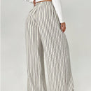Petite pantalones holgados de pierna ancha a rayas con amarre delantero, ropa casual
