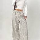 Petite pantalones holgados de pierna ancha a rayas con amarre delantero, ropa casual