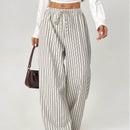 Petite pantalones holgados de pierna ancha a rayas con amarre delantero, ropa casual