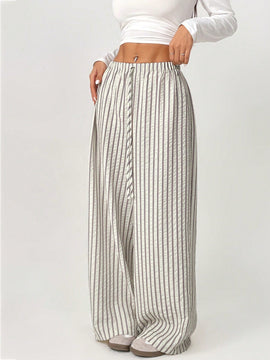 Petite pantalones holgados de pierna ancha a rayas con amarre delantero, ropa casual