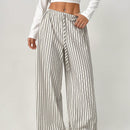 Petite pantalones holgados de pierna ancha a rayas con amarre delantero, ropa casual