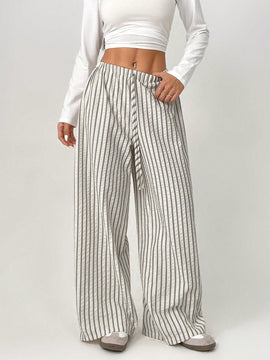 Petite pantalones holgados de pierna ancha a rayas con amarre delantero, ropa casual