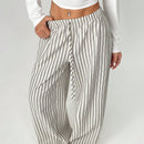 Petite pantalones holgados de pierna ancha a rayas con amarre delantero, ropa casual