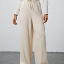 Tall pantalones casuales de pierna ancha tejidos de color albaricoque para mujer
