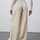 Tall pantalones casuales de pierna ancha tejidos de color albaricoque para mujer