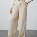 Tall pantalones casuales de pierna ancha tejidos de color albaricoque para mujer
