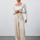 Tall pantalones casuales de pierna ancha tejidos de color albaricoque para mujer