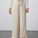 Tall pantalones casuales de pierna ancha tejidos de color albaricoque para mujer