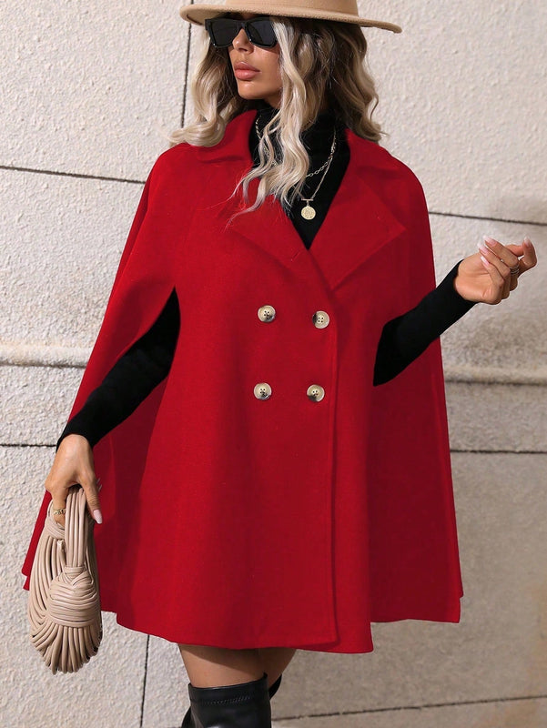 Clasi abrigo suelto con doble botonadura de moda para mujer en otono