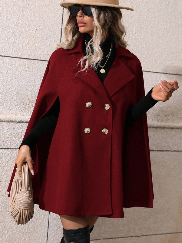 Clasi abrigo suelto con doble botonadura de moda para mujer en otono