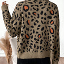 Essnce cardigan informal con botones al frente y hombros caidos con estampado de leopardo, apropiado para otono/invierno
