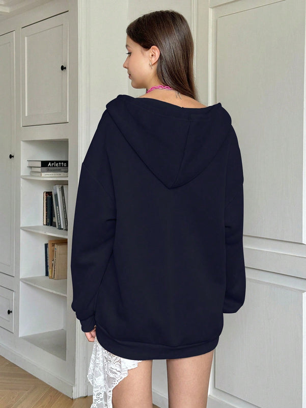 Ezwear sudadera con capucha de manga larga informal con estampado de letra, hombros caidos y cordon, para otono