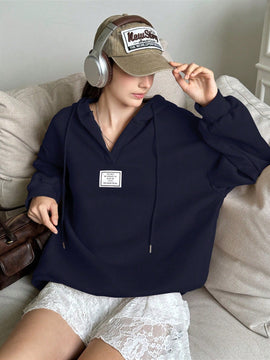 Ezwear sudadera con capucha de manga larga informal con estampado de letra, hombros caidos y cordon, para otono