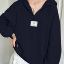 Ezwear sudadera con capucha de manga larga informal con estampado de letra, hombros caidos y cordon, para otono