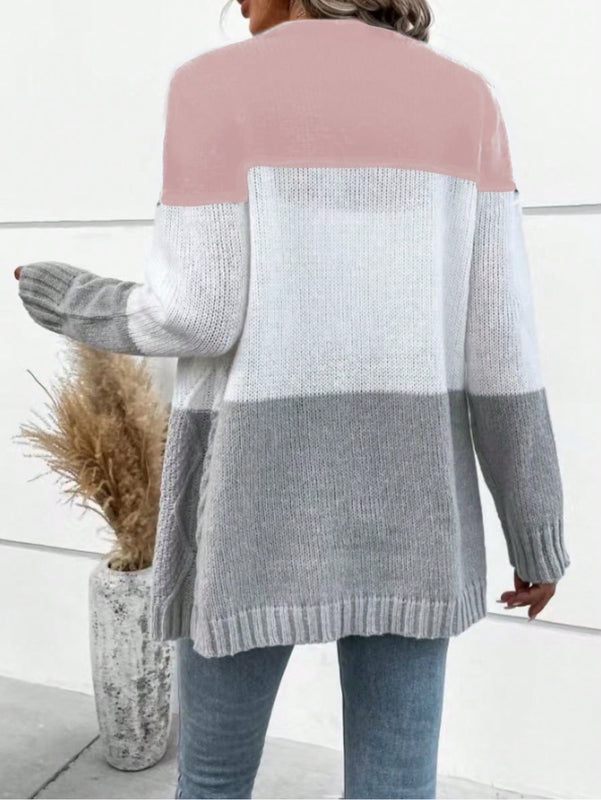 Lune cardigan con parches de colores contrastantes, informal y de moda para uso diario