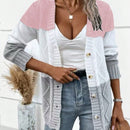 Lune cardigan con parches de colores contrastantes, informal y de moda para uso diario