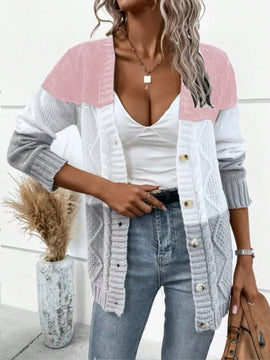 Lune cardigan con parches de colores contrastantes, informal y de moda para uso diario