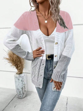 Lune cardigan con parches de colores contrastantes, informal y de moda para uso diario
