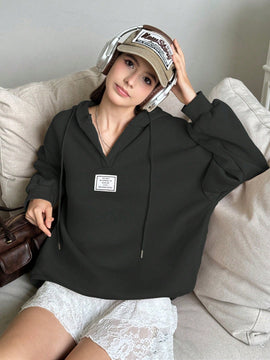 Ezwear sudadera con capucha de manga larga informal con estampado de letra, hombros caidos y cordon, para otono