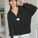 Ezwear sudadera con capucha casual de mujer con bordado de letras, para otono/invierno