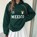 Ezwear sudadera holgada con capucha de estilo deportivo minimalista casual con patron de letra de mexico, para mujer, otono/invierno