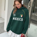 Ezwear sudadera holgada con capucha de estilo deportivo minimalista casual con patron de letra de mexico, para mujer, otono/invierno