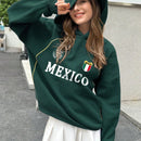Ezwear sudadera holgada con capucha de estilo deportivo minimalista casual con patron de letra de mexico, para mujer, otono/invierno