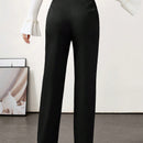 Modely 1 pieza pantalon recto casual de mujer con detalles de cadena, adecuado para el uso diario en otono