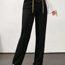 Modely 1 pieza pantalon recto casual de mujer con detalles de cadena, adecuado para el uso diario en otono