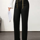 Modely 1 pieza pantalon recto casual de mujer con detalles de cadena, adecuado para el uso diario en otono