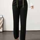 Modely 1 pieza pantalon recto casual de mujer con detalles de cadena, adecuado para el uso diario en otono