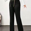 Modely 1 pieza pantalon recto casual de mujer con detalles de cadena, adecuado para el uso diario en otono