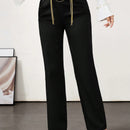 Modely 1 pieza pantalon recto casual de mujer con detalles de cadena, adecuado para el uso diario en otono