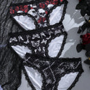 Juego de 3 piezas de bragas tipo hipster con estampado oscuro y encaje en estilo exotico y2k para mujeres en halloween
