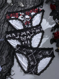 Juego de 3 piezas de bragas tipo hipster con estampado oscuro y encaje en estilo exotico y2k para mujeres en halloween