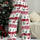 Moosta pantalones rectos holgados comodos para mujer con estampado grafico de peluche navideno