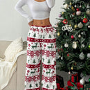 Moosta pantalones rectos holgados comodos para mujer con estampado grafico de peluche navideno