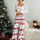 Moosta pantalones rectos holgados comodos para mujer con estampado grafico de peluche navideno