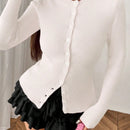 Moosta mujer chaqueta de punto de unicolor con cuello redondo, manga larga, de abotonadura sencilla, versatil y de moda, para otono/invierno