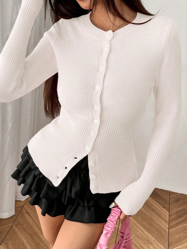 Moosta chaqueta de punto de estilo casual y versatil de color liso para otono/invierno